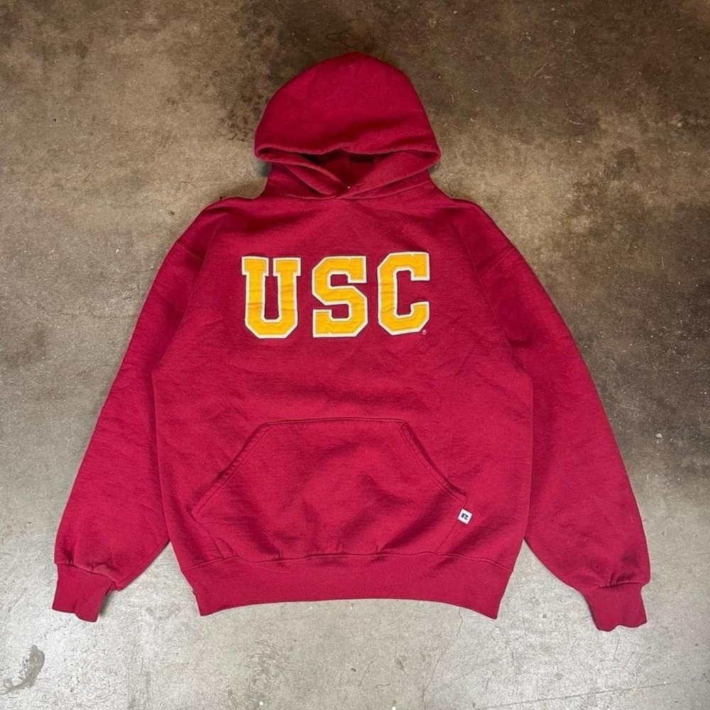 Vintage 90s made in USA Russell Athletic USC Trojans red hoodie Men Size L